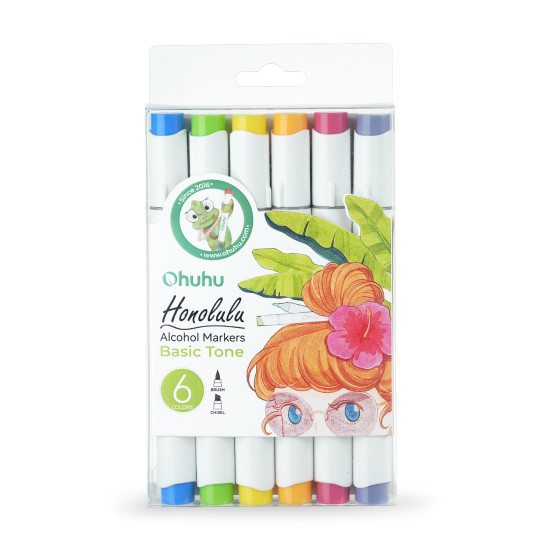Ohuhu Honolulu Alcohol Art Markers Σετ 6 Basic Tones Brush & Chisel Ohuhu Honolulu Alcohol Art Markers Σετ 6 Basic Tones Brush & Chisel