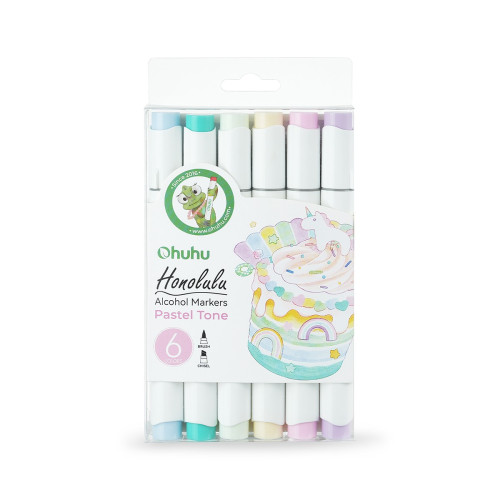 Ohuhu Honolulu Alcohol Art Markers Σετ 6 Pastel Χρωμάτων Brush & Chisel