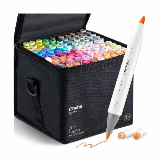 Ohuhu Μαρκαδόροι Ζωγραφικής με Διπλή Μύτη Σετ 104 χρώματα