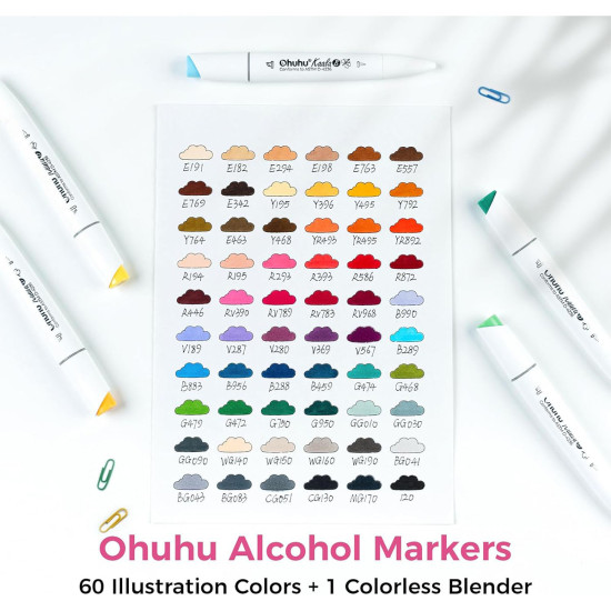 Ohuhu Kaala Alcohol Markers Σετ 60 Χρωμάτων Slim Chisel & Mini Brush