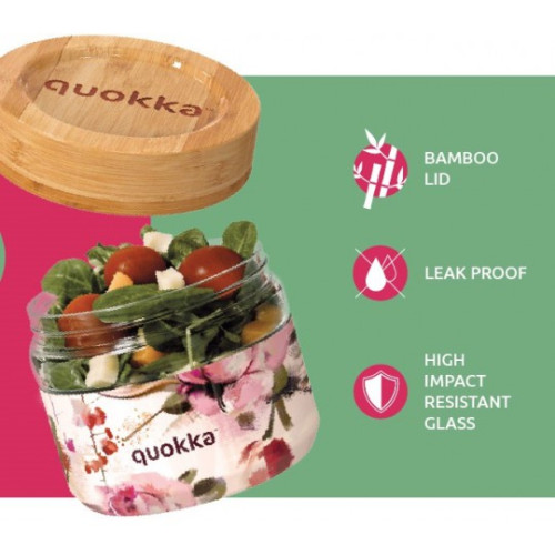 QUOKKA ΓΥΑΛΙΝΟ ΔΟΧΕΙΟ ΜΕΤΑΦΟΡΑΣ ΦΑΓΗΤΟΥ ME ΣΙΛΙΚΟΝΗ DELI DARK FLOWERS 500 ML – 40121