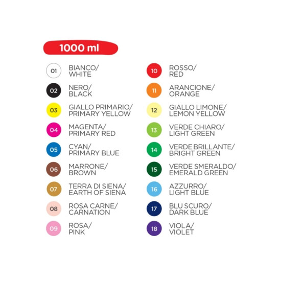 Τέμπερες Carioca 1000ml Διάφορα Χρώματα Τέμπερες Carioca 1000ml Διάφορα Χρώματα